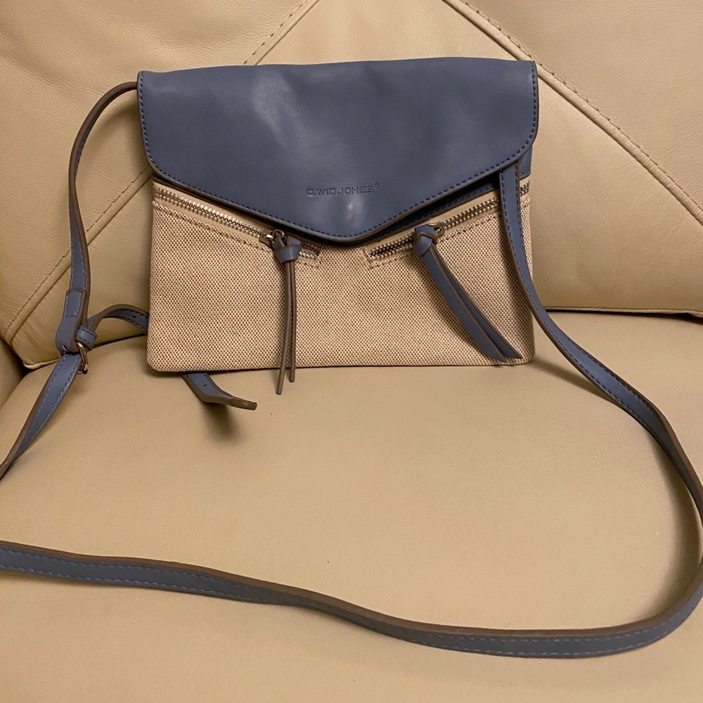 Blue and cream cross body bag